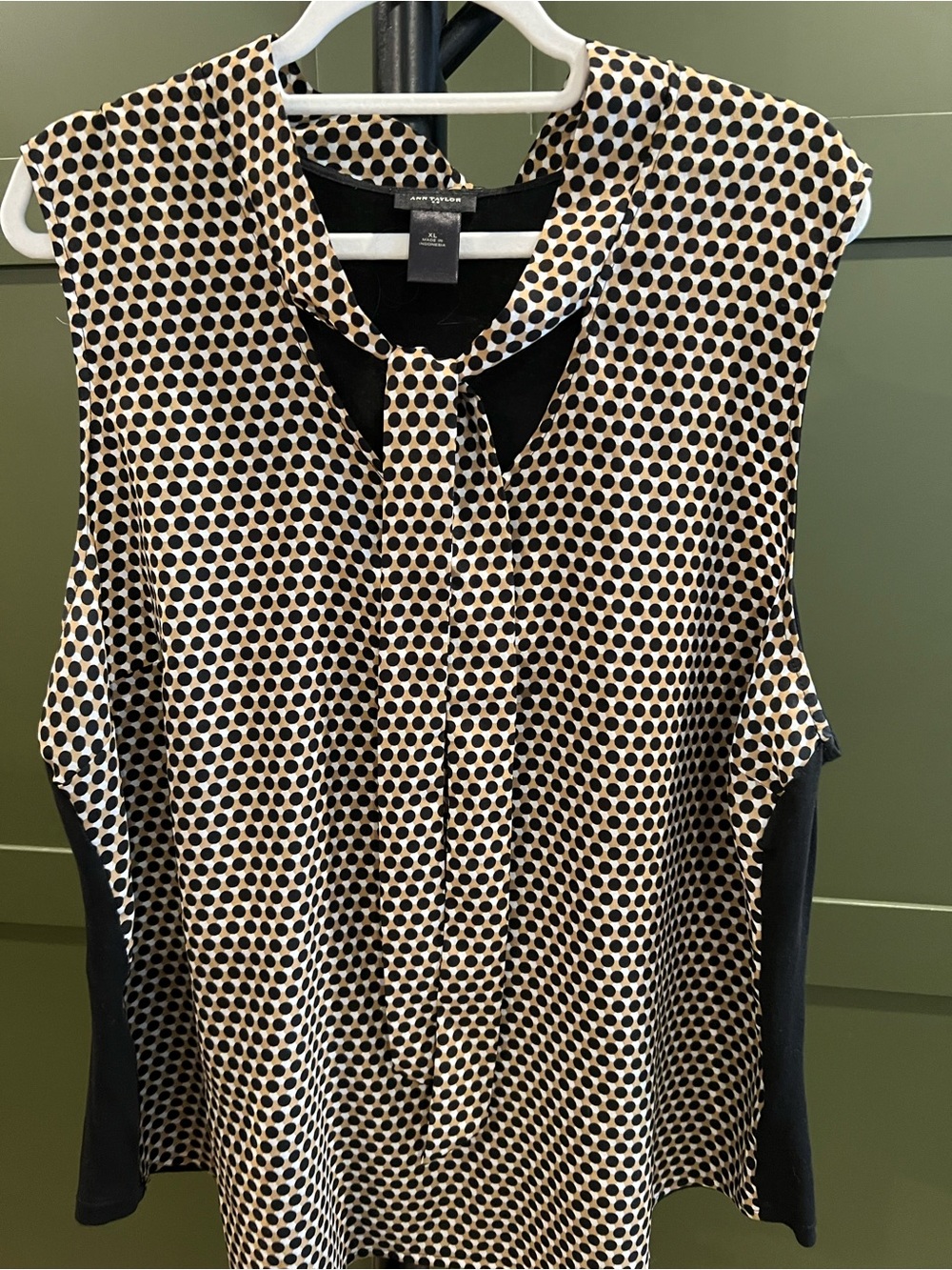 Ann Taylor Black and Cream Polka Dot Tie-Front Sleeveless Camisole